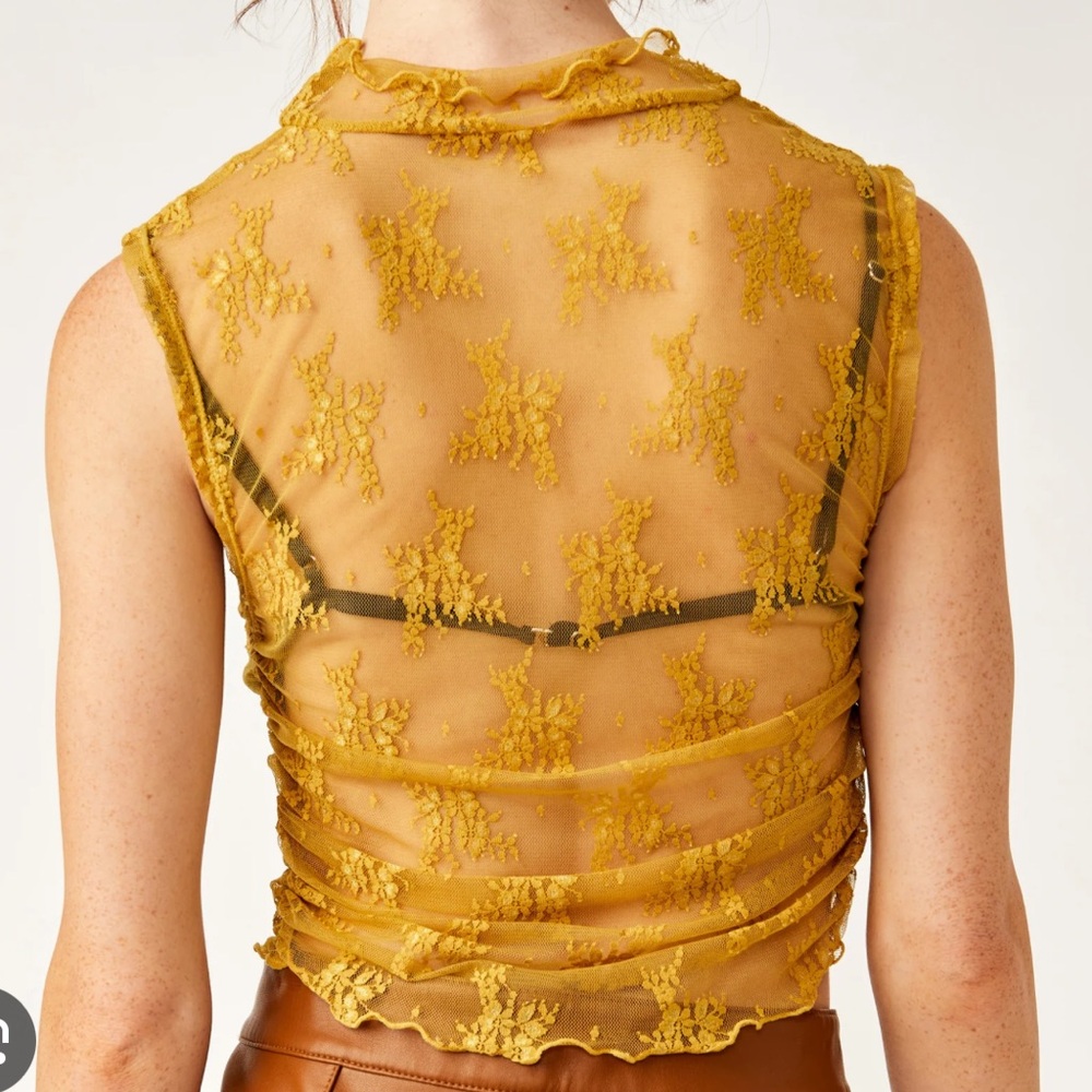 Free People Yellow Sheer Lace Top - Picture 4 of 5